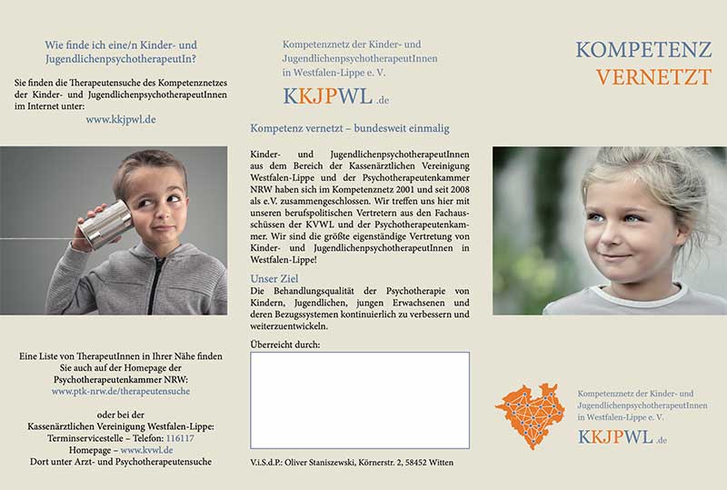 Flyer Kompetenznetz der Kinder- und JugendlichenpsychotherapeutInnen in Westfalen-Lippe e.V.